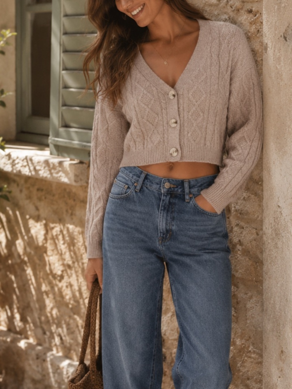 Topshop Cable Knit Cropped Crop Wool Blend Cardigan Sweater Large